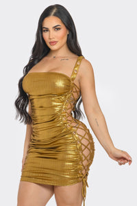 Stefania Metallic Lace Up Mini Dress - Gold & Silver