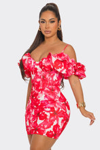 Flora Off Shoulders Mini Dress - Fuchsia & Green