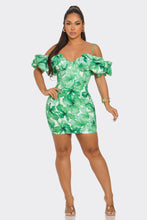 Flora Off Shoulders Mini Dress - Fuchsia & Green