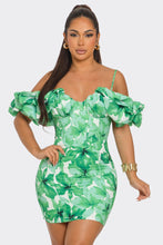 Flora Off Shoulders Mini Dress - Fuchsia & Green