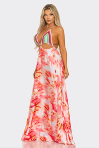 Jacky Crochet Rainbow Maxi Dress - Coral Multi