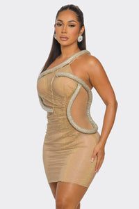 Ivon Snake Mini Dress - Black & Nude