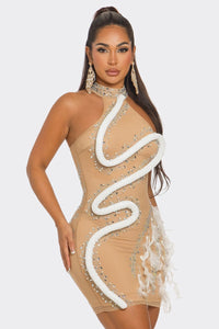 Ivy Snake Mini Dress - Nude