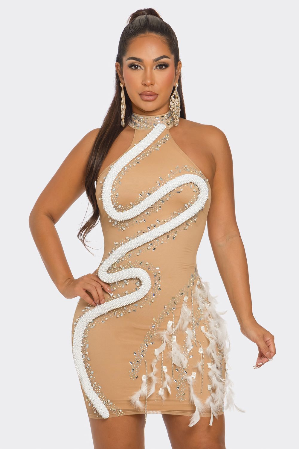 Ivy Snake Mini Dress - Nude