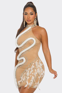 Ivy Snake Mini Dress - Nude