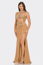 Monique Rhinestone Jewel Maxi Dress - Black & Nude