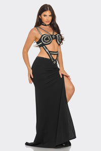 Monique Rhinestone Jewel Maxi Dress - Black & Nude