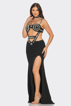 Monique Rhinestone Jewel Maxi Dress - Black & Nude