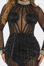 Julia Sheer Rhinestone Mini Dress - Black