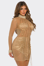 Julia Sheer Rhinestone Mini Dress -Nude