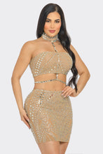 Layla Rhinestoned Top & Skirt Set - Black & Nude