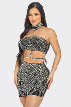 Layla Rhinestoned Top & Skirt Set - Black & Nude