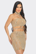 Layla Rhinestoned Top & Skirt Set - Black & Nude