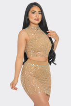 Betsy Rhinestone Top & Skirt Set - Nude