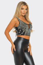 Mia Rhinestone/Pearl Back Lace-up Croc Top - Black