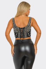 Mia Rhinestone/Pearl Back Lace-up Croc Top - Black