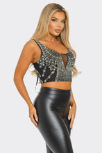 Mia Rhinestone/Pearl Back Lace-up Croc Top - Black