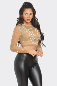 Pandora Pearl CROP Top - Black & Nude