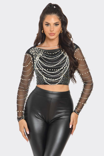 Pandora Pearl CROP Top - Black & Nude