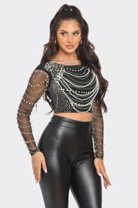 Pandora Pearl CROP Top - Black & Nude