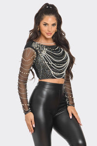 Pandora Pearl CROP Top - Black & Nude