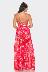 Rosalinda 2 Piece Bodysut & Skirt Maxi Dress - Fuchsia