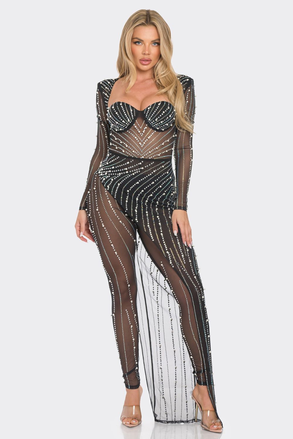 Ammy Pearls & Rhinestones Jumpsuit - Black