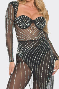 Ammy Pearls & Rhinestones Jumpsuit - Black