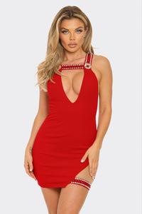 Ally Jewel Mini Dress - Black & Red