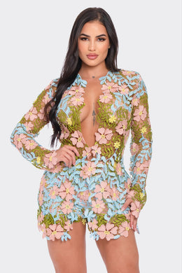 Rosalia Lace Floral 2 Piece Set Short & Blazer - Multi (Restock) *PLUS-SIZE* Available