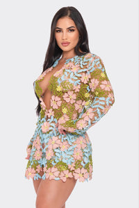 Rosalia Lace Floral 2 Piece Set Short & Blazer - Multi (Restock) *PLUS SIZE* Available