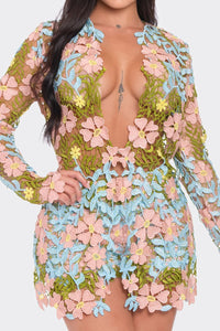 Rosalia Lace Floral 2 Piece Set Short & Blazer - Multi (Restock) *PLUS SIZE* Available