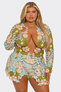 Rosalia Lace Floral 2 Piece Set Short & Blazer - Multi (Restock) *PLUS-SIZE* Available