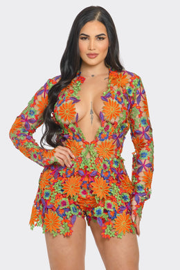 Rosalia Floral Lace 2 Piece Set Short & Blazer - Multi