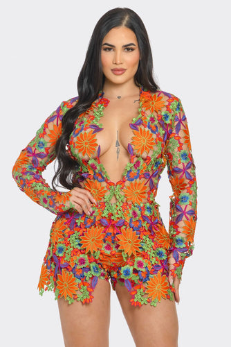 Rosalia Floral Lace 2 Piece Set Short & Blazer - Multi