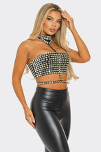 Kenia Rhinestoned Crop Top - Black & Nude