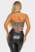 Kenia Rhinestoned Crop Top - Black & Nude