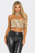 Kenia Rhinestoned Crop Top - Black & Nude