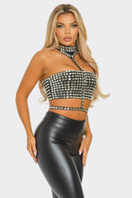 Kenia Rhinestoned Crop Top - Black & Nude