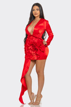 Rosa Satin 3D Floral Mini Dress - Red & Black