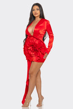 Rosa Satin 3D Floral Mini Dress - Red & Black