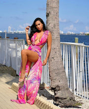 Jungle Tropical Maxi Dress Skirt/Bodysuit Set - Fuchsia