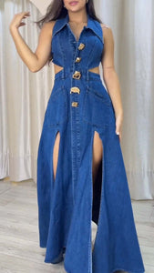 RIRI Denim Stylish Maxi Dress - Blue