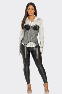 Alison Rhinestone Mesh Corset - 3 Colors