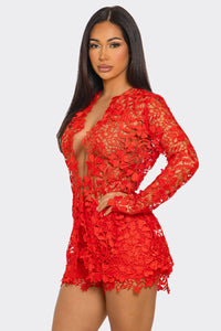 Rosalia Crochet 2pcs Blazer & Short Set - Red