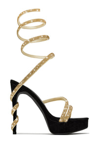 Socialite Platform Rhinestone High Heels - Black/Gold