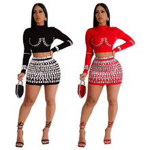 Gisella Bandage Top & Skirt Set - Black & Red