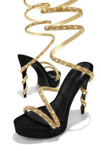 Socialite Platform Rhinestone High Heels - Black/Gold