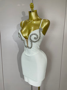 Bianca Bandage Crystal Mini Dress - White