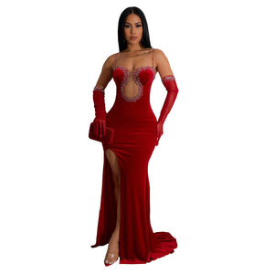 Charlotte Maxi Velvet Dress with Gloves - 3 Colors